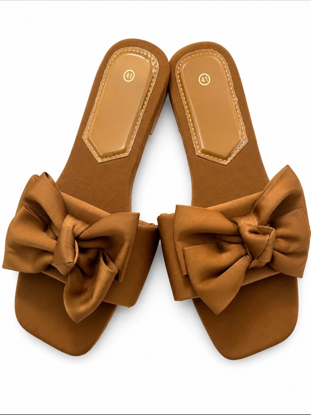 Bow Slide Mules in Camel Brown